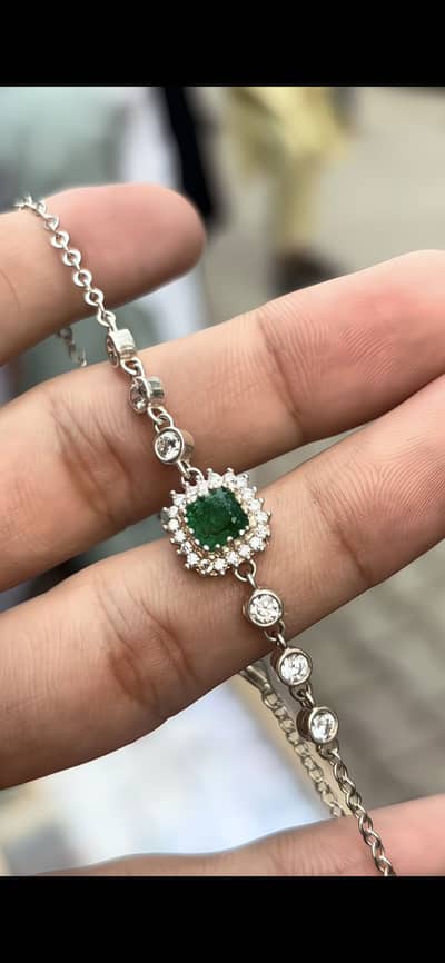 Handmade Silver Emerald Bracelet - Ladies - Swat Pakistan - $99