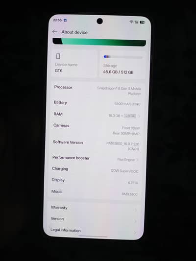 Realme GT 6.16/512 single sim Pta Approved