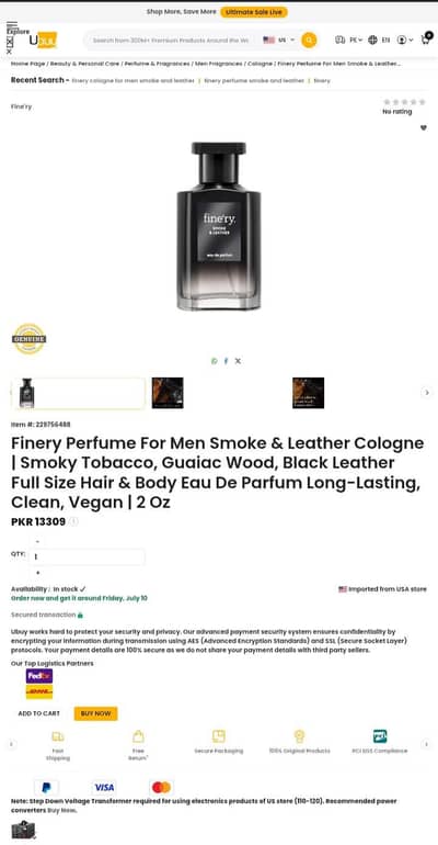 fine'ry 60ml imported perfume (USA) *Smoke and Leather*