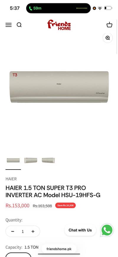 Haier 1.5 ton T3 pro inverter ac