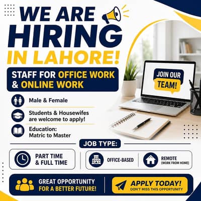 Office and Online Work Jobs Available - Male/ Female (Lahore)