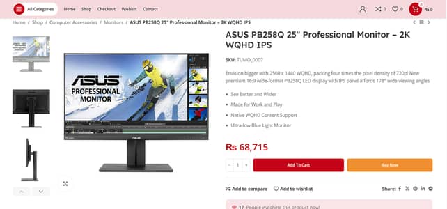 ASUS 2K IPS Boderless 25Inch Monitor