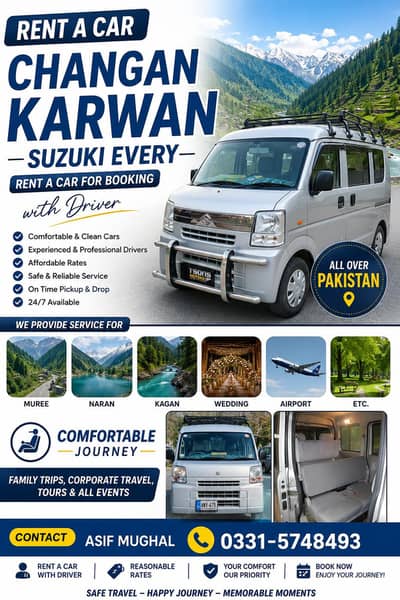rent a car changan karvaan and suzuki every warmerry rent for booking