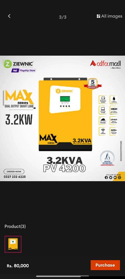 ziewnic max pv4200solar hybrid inverter 3.2VA/3.2 pure _only  delivery