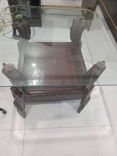 wooden table with glass