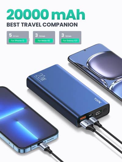 TOPK Power Bank, 20W USB C Fast Charging 20000mAh german imported