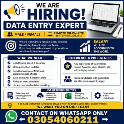We Need A Data Entry Expert Male/Female