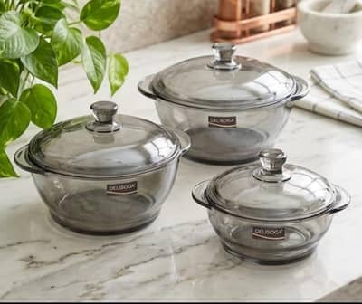 3PCS GLASS BOWL SET WITH LID FOR SERVING