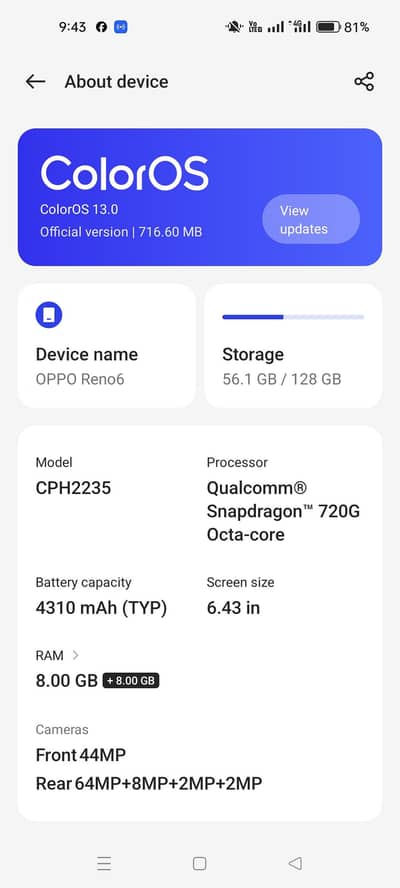 OPPO Reno6 8+8/128 GB Snapdragon 720 processor