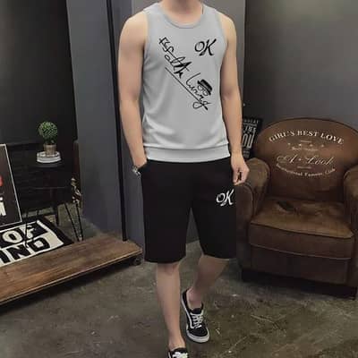 Men's OK Printed Tracksuit Sleeveless T-Shirt And Shorts