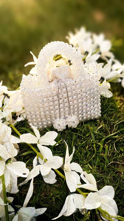 Handmade Pearl & Crystal Beaded Mini Bag | Bridal/Evening Clutch