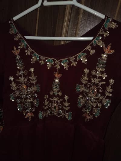 maroon maxi embellished with stones and elegant embroidery