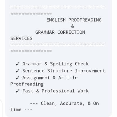 ​English Proofreading, Typing and Grammar Correction