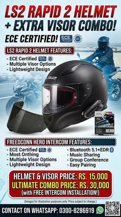 LS2 Rapid 2 with Dual Visor and FreedConn Hero