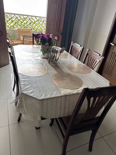 6 Seater Solid sheesham Wooden Dining Table with Double Glass Top