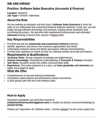 Software Marketing Personal Required