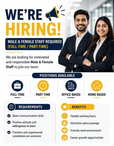 staff required male female full taime part taime office & home Based