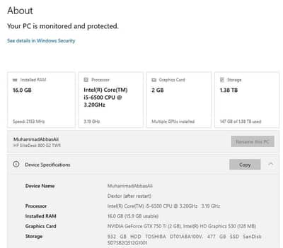 HP Elitedesk 800 G2 Tower,Core i5 6thGen,16GB Ram,2GBGPU | 1.38TB