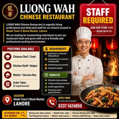 LUONG WAH Chinese Restaurant Staff Required |