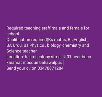 TEACHERS REQUIRED FOR HIGH SCHOOL