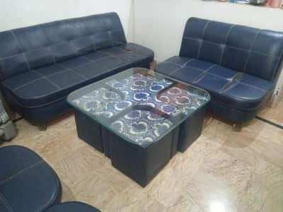 7-Seater Sofa Set + Glass Center Table + 4 Stools | Foam Quality 10/10