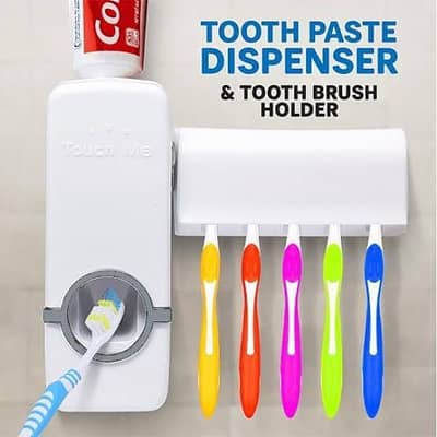 Automatic Toothpaste Dispenser With Toothbrush Holder Easy Use Bathroo