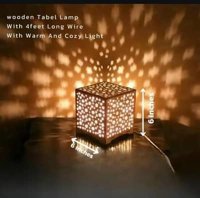 Star design laser cut wooden table lamp golden warm glow