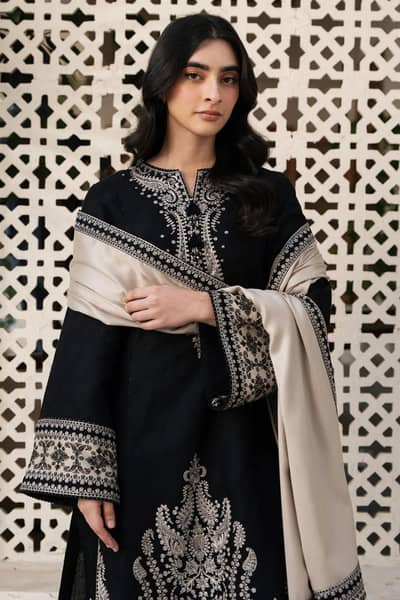 black embroidered 3 piece lawn suit