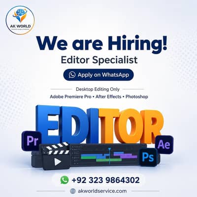 Video Editing Specialist Required urgently | Premiere Pro, Photoshop