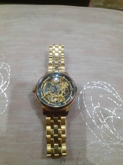 ROLEX Gold Toned Automatic Watch With A Black Dial Replica Watch