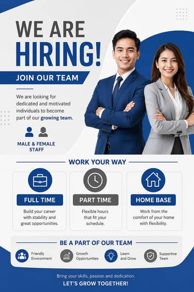 we are hiring staff male and female