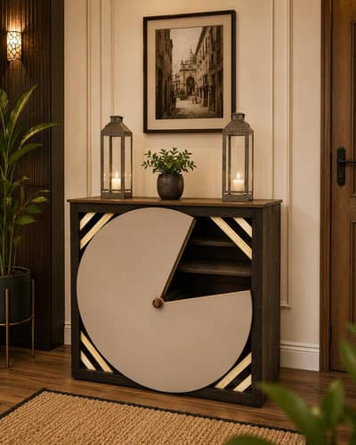 Pac-Man inspired design cabinet with rotating door.