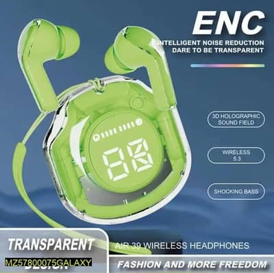 transparent blutooth ear buds fast charging