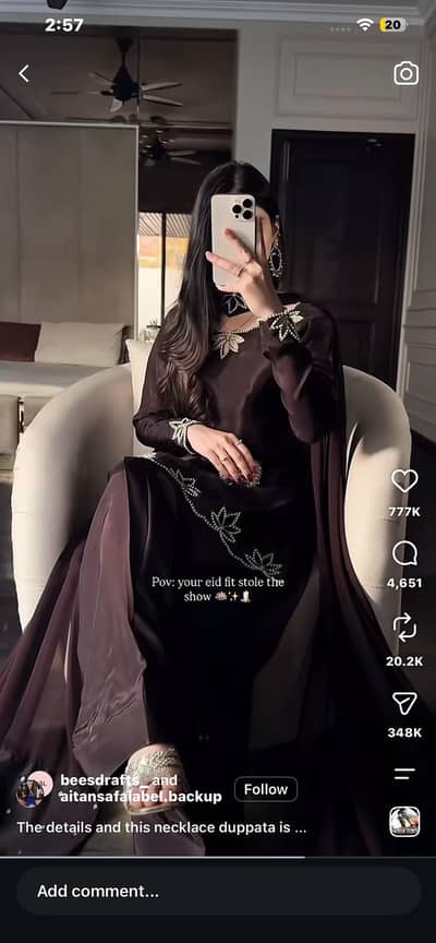brown dress with pearls and tilla details