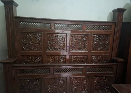 Pure Talli Wood Solid Carved Double Bed with 2 Side Tables