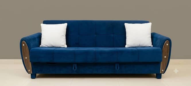 Royal Blue Velvet 3-Seater Sofacumbed for Sale