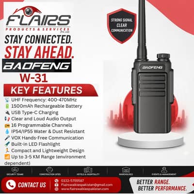 Baofeng W31 Long Range Rechargeable UHF Two-Way Walkie Talkie