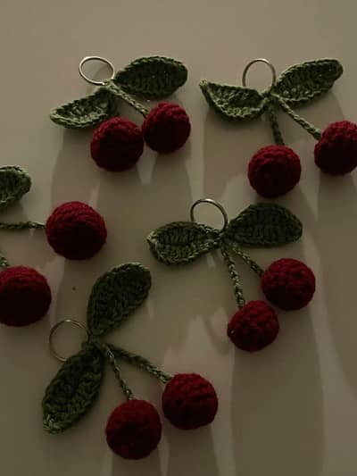 Crochet Cherry Keychain