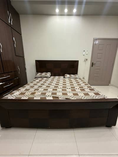 King size bed set with mattress and dresser