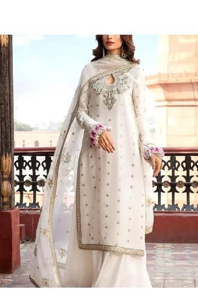 Nikkah/Engagement White Dress 5500 factory rate chiffon heavy embroid