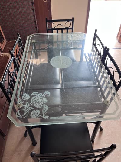 6-Seater Glass Top Dining Table Set with 6 Chairs