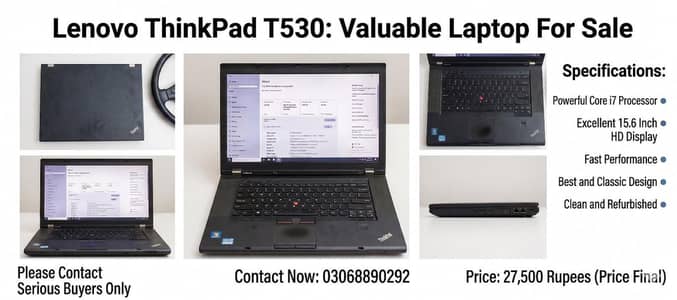 Lenovo ThinkPad T530 | Core i7 | 4GB RAM | 128GB SSD | Reliable Laptop