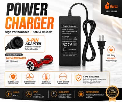 Hoverboard Power Charger 42V 2A Fast Charging Adapter