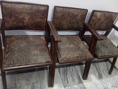 Solid Wooden Arm Chairs with Cushioned Upholstery (Set of 3)