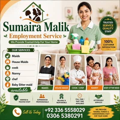 Maids / House Maids / cook / House chef / Baby Sitter maid available