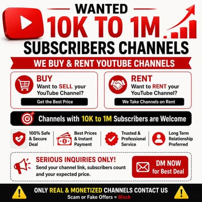 Need 10k to 1M Subscribers Channels on Rent