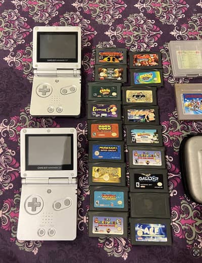 2 -Gameboy Advance with Games Lot (20 Carts) + Case & Charger — Lahore