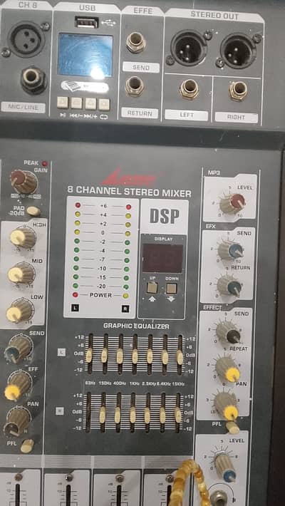 Lane 8-Channel Stereo Audio Mixer with DSP Effects & 7-Band Equalizer