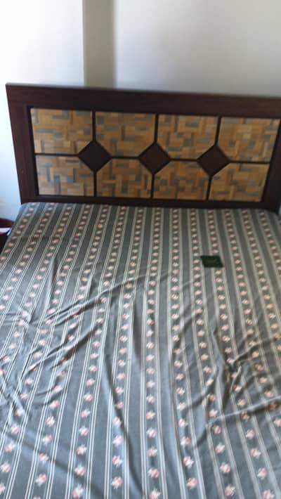 wooden queen bed and wardrobe (with mattress).