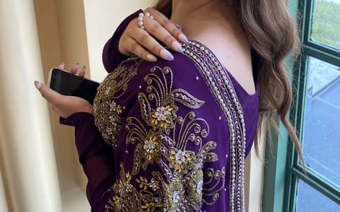Chiffon Hand embroidered purple Saaree
